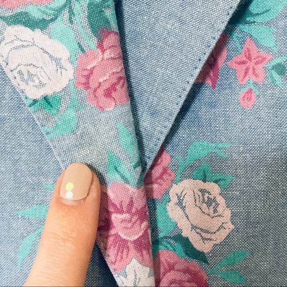 Vintage cotton denim floral print blazer M - Picture 4 of 15